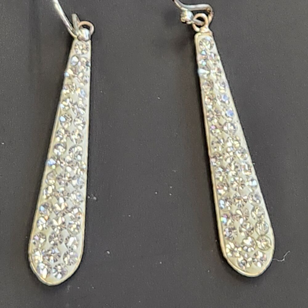 JCM Brass Rhinestone Chandelier Dangle Earrings Silver - Picture 2 of 5